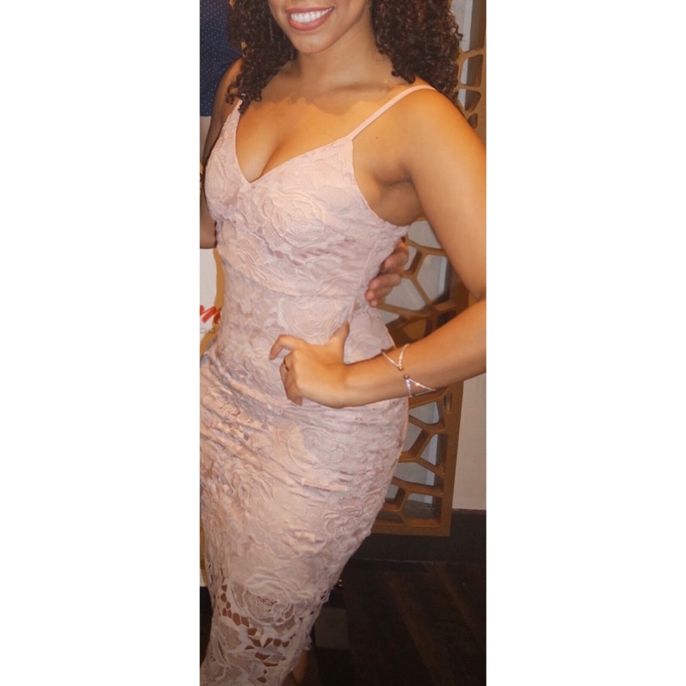 V Neck Lace Midi Dress